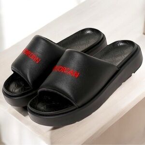 JORDAN SOPHIA Platform SLIDES MULE Size 11 Black Red AIR JORDAN Letters Gothic